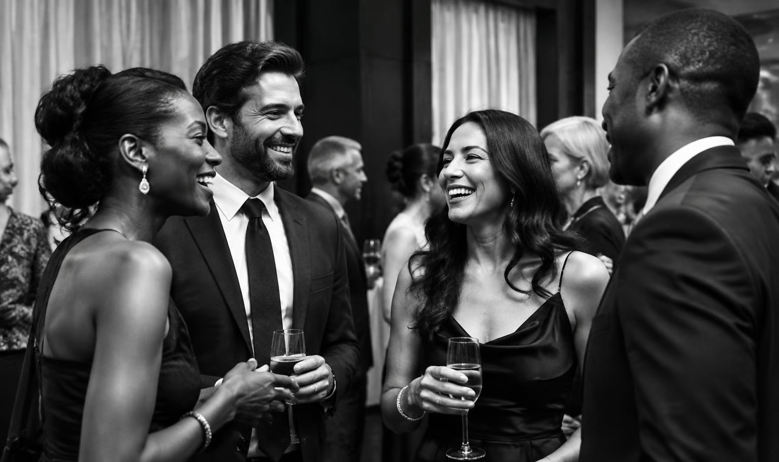 Guests sharing a candid moment at a corporate reception